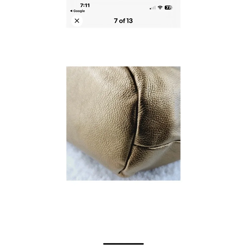 Tignanello Metallic Gold Pebble Leather Double Handle‎ Hobo Shoulder Bag